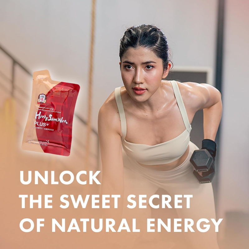 CheongKwanJang Hong Sam Won Plus – Korean Red Ginseng Drink, - Increase Productivity, Improve Blood Circulation & Brain Function - 30 Pouches (50ml Each)