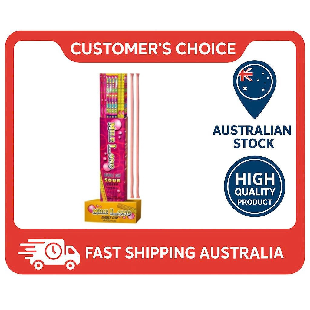 AIT Mile Long Sour Bubble Gum - Bulk Box (48 x 85g) - Extra Long Chewy Candy