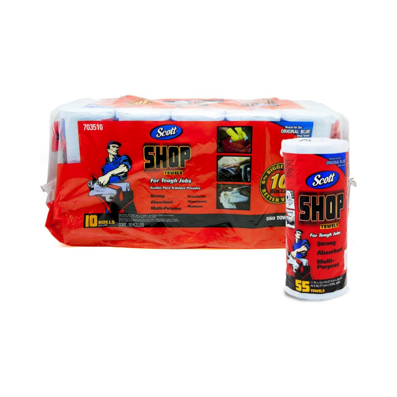 Scott Shop Towels 10-Pack - 55 Towels Per Roll - Strong, Absorbent, Multi-Purpose, 11 x 10.4 Inches