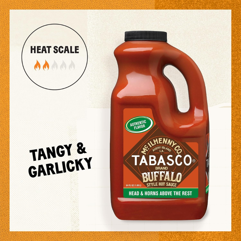 Tabasco Buffalo Style Pepper Sauce 1.89L, Thick & Tangy, Perfect for Wings & Dips, Gluten-Free
