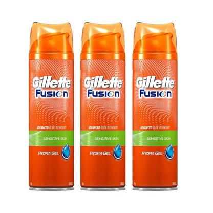 Gillette Fusion Hydra Shaving Gel – Sensitive Skin Formula, 195g (Pack of 3)