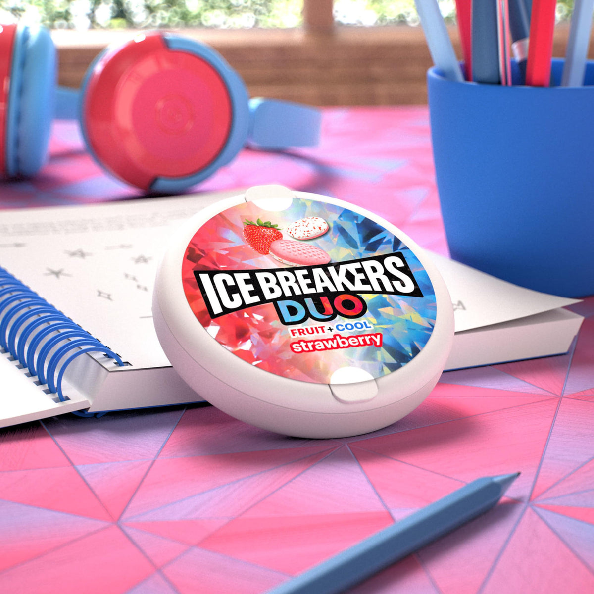 ICE BREAKERS Duo Sugar Free Mints, Strawberry, 1.3 Ounce, Pack of 8