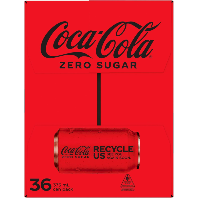 Coca-Cola Zero Sugar Soft Drink Multipack Cans 36 x 375mL