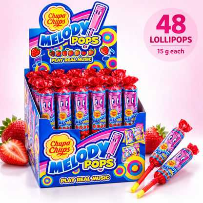 Bulk Buy Chupa Chups Strawberry Melody Lollipops, 96 Lollipops, Unique Treat Ideal for Sharing and Parties, 96 x 15 g, Strawberry
