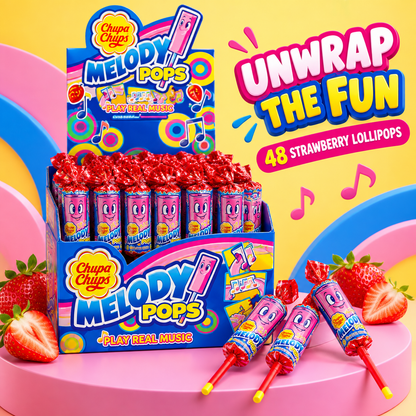 Bulk Buy Chupa Chups Strawberry Melody Lollipops, 96 Lollipops, Unique Treat Ideal for Sharing and Parties, 96 x 15 g, Strawberry