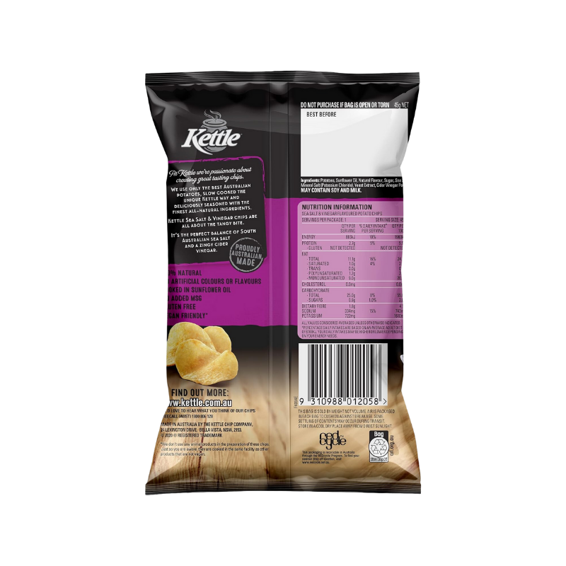 Kettle Sea Salt & Vinegar Potato Chips, 18 x 45g