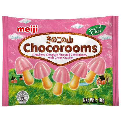 Meiji Chocorooms Strawberry – Fun Mushroom-Shaped Strawberry & Chocolate Crackers, 24 Packs (456g Total)