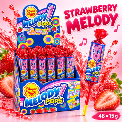 Bulk Buy Chupa Chups Strawberry Melody Lollipops, 96 Lollipops, Unique Treat Ideal for Sharing and Parties, 96 x 15 g, Strawberry