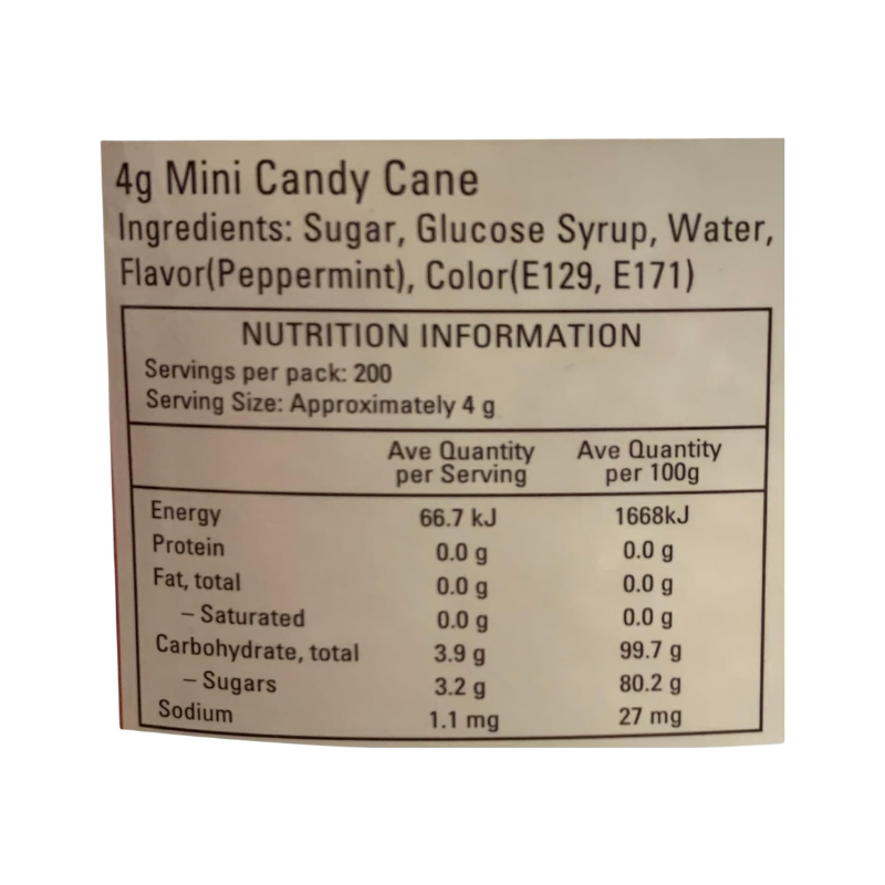 Mini Candy Canes 4g Peppermint Flavoured - 200 Pieces