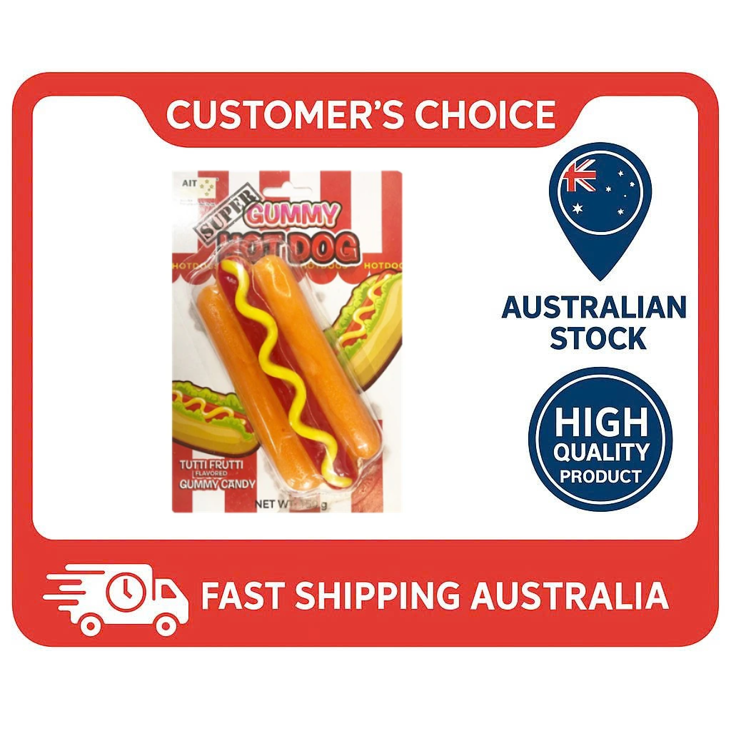 AIT Super Gummy Hot Dog - Bulk Box (12 x 150g) - Giant Tutti Frutti Candy