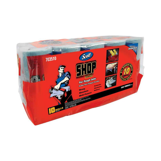 Scott Shop Towels 10-Pack - 55 Towels Per Roll - Strong, Absorbent, Multi-Purpose, 11 x 10.4 Inches
