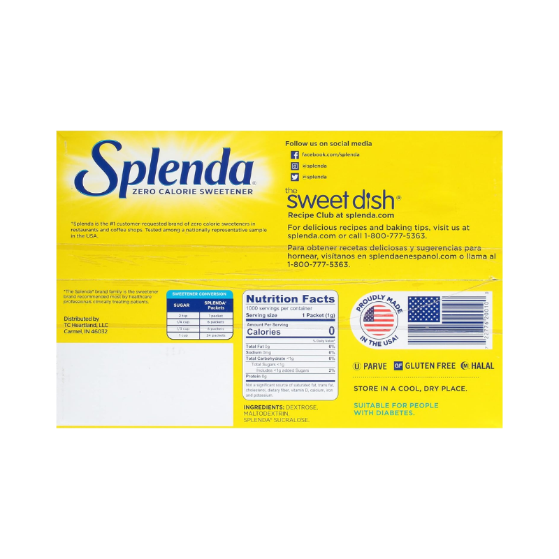 Splenda No Calorie Sweetener Value Pack, 1000 Individual Packets, 2.2 lbs,1000 Count (Pack of 1)