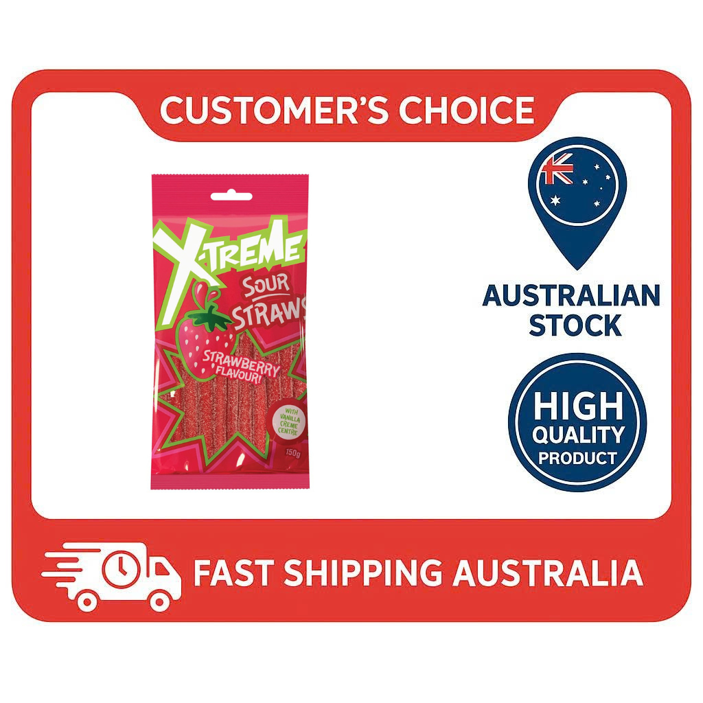 X-Treme Sour Straws Strawberry 12 x 150 g – Sweet & Sour Candy Straws