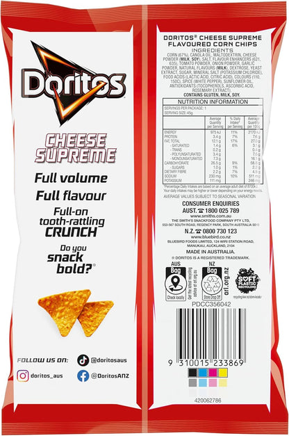Doritos Corn Chips Cheese Supreme 18 x 45g | Neximax Deals