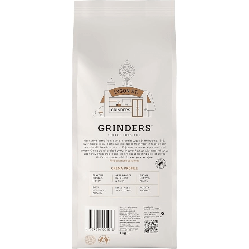 Grinders Crema Coffee Beans – Smooth & Creamy Blend – 1kg