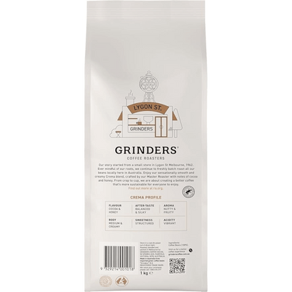 Grinders Crema Coffee Beans – Smooth & Creamy Blend – 1kg