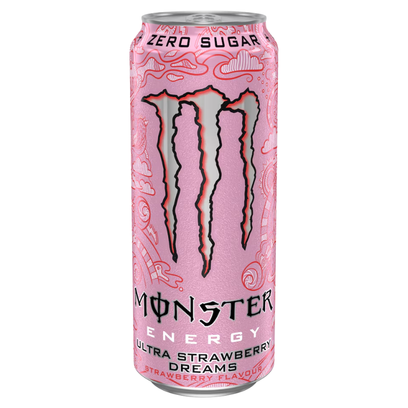 Monster Energy Ultra Strawberry 500ml – Sugar-Free Energy Drink with Berry Flavor - 24 x 500 mL