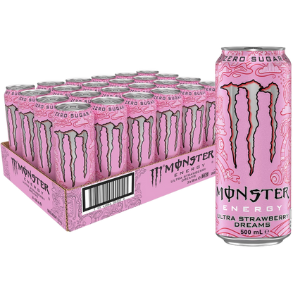 Monster Energy Ultra Strawberry 500ml – Sugar-Free Energy Drink with Berry Flavor - 24 x 500 mL