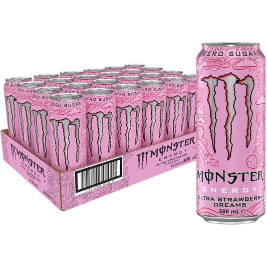 Monster Energy Ultra Strawberry 500ml – Sugar-Free Energy Drink with Berry Flavor - 24 x 500 mL