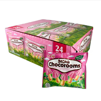 Meiji Chocorooms Strawberry – Fun Mushroom-Shaped Strawberry & Chocolate Crackers, 24 Packs (456g Total)