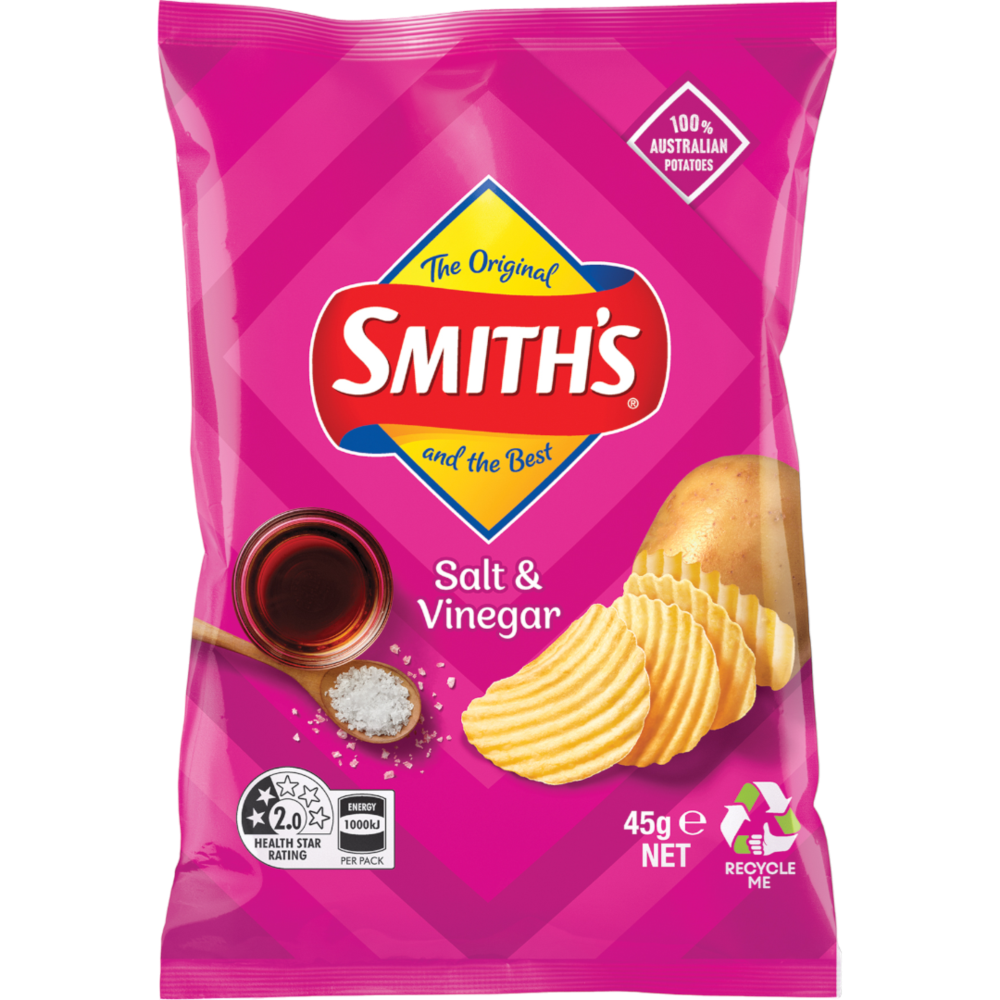 Smith's Crinkle Cut Potato Chips Salt And Vinegar 18 X 45 G | Neximax Deals